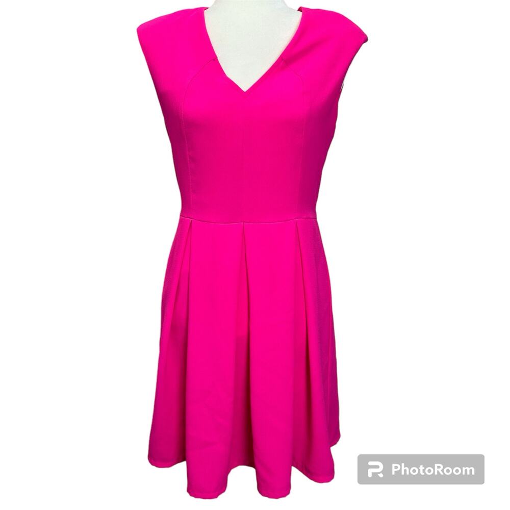 Willa Mini Dress Barbiecore Women’s M Neon Pink Sleeveless Pleated V-neck‎